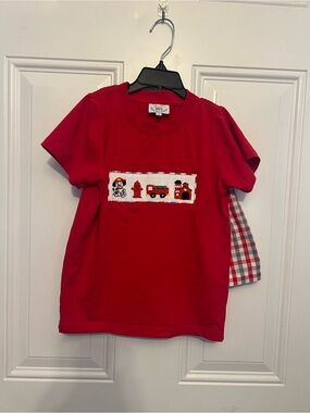 Smocked Firetruck Theme Short Set Red Top Matching Shorts Size 5
